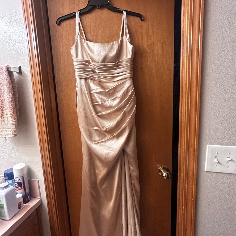 Azazie Champagne Maxi Dress